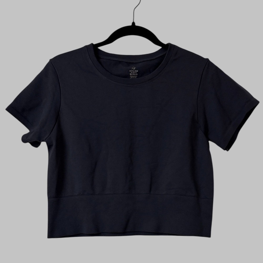 Aerie Offline Navy Cropped Athletic Short Sleeved Top